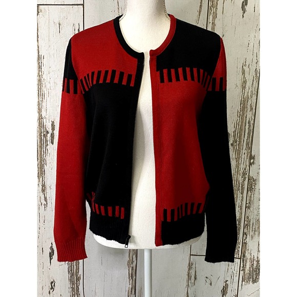 Mita Sweaters - Mita Red and Black Cardigan